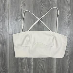 NWT Meshki Beige Bahar Seam‎ Line Crop Top with Cross Strap Back